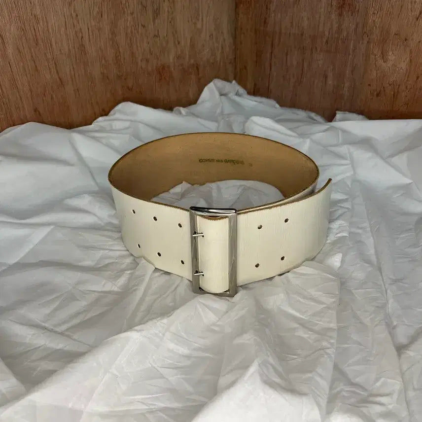 [BUNJANG] Comme des Garçons Wide White Leather Waist Belt / 꼼데가르송 와이드 화이트 레더 웨이스트 벨트