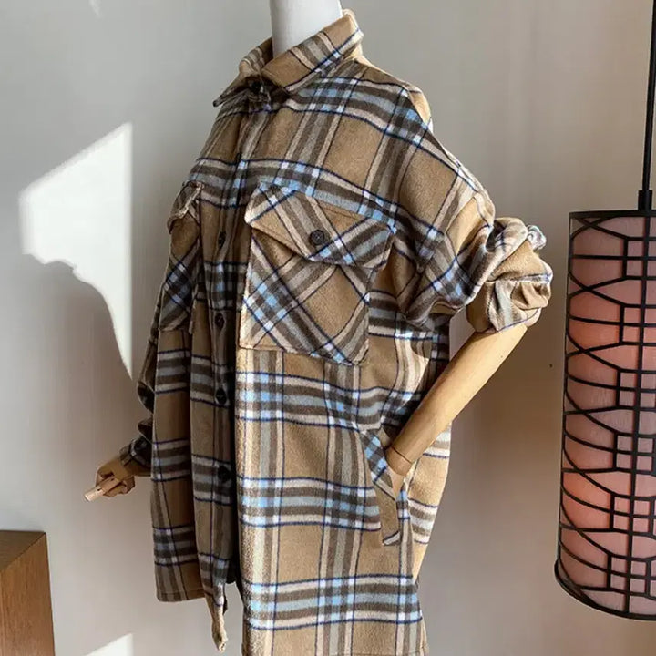 [BUNJANG] Mari Market Checkered Wool Outer Shirt / 마리마켓 체크 울 셔츠형 아우터