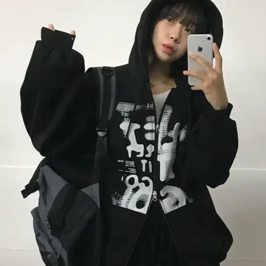 [BUNJANG] Ablly Two-Way Hoodie Zip-up Black / 투웨이 후드집업 블랙 에이블리