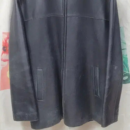 [BUNJANG] Black Leather Hooded Zip-Up Jacket / 블랙 가죽 후드 집업 자켓