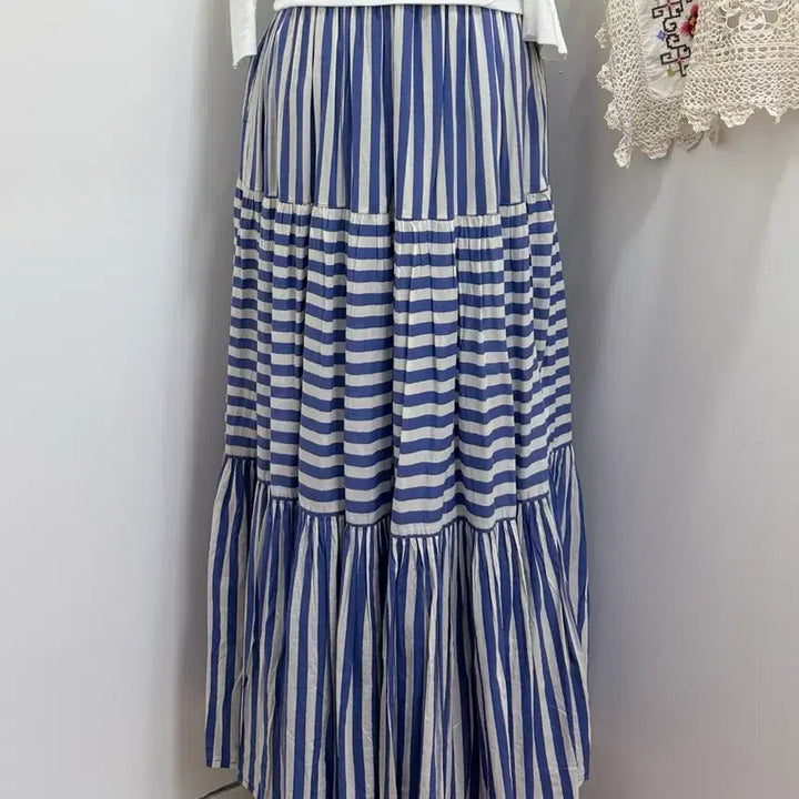 [BUNJANG] Striped Tiered Long Skirt / 스트라이프 롱 스커트