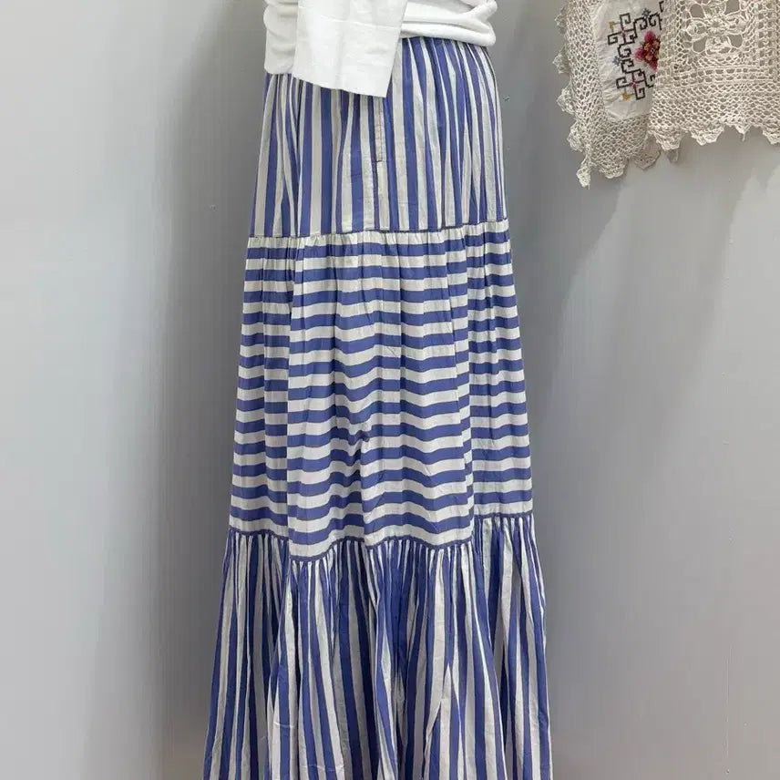 [BUNJANG] Striped Tiered Long Skirt / 스트라이프 롱 스커트