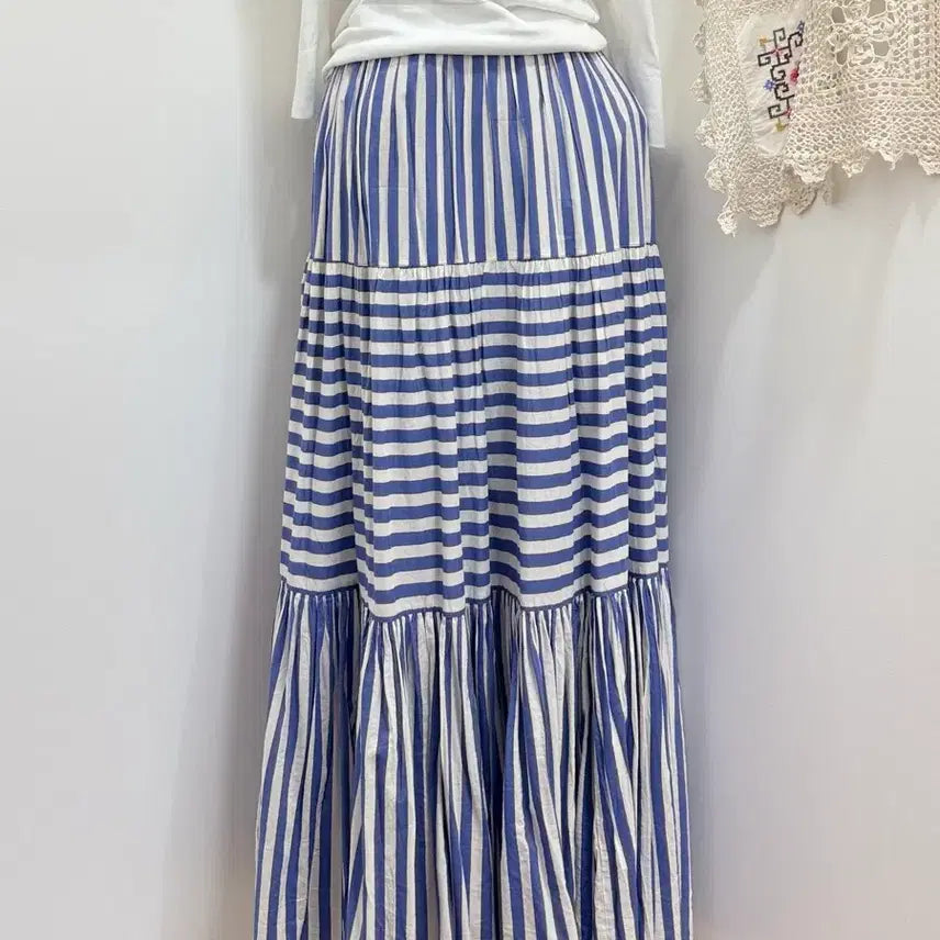 [BUNJANG] Striped Tiered Long Skirt / 스트라이프 롱 스커트