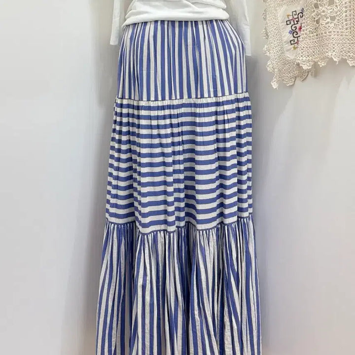 [BUNJANG] Striped Tiered Long Skirt / 스트라이프 롱 스커트