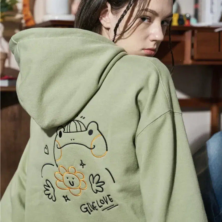 [BUNJANG] Compagno Embroidered Hoodie - Khaki / 꼼파뇨 자수 후드티 카키