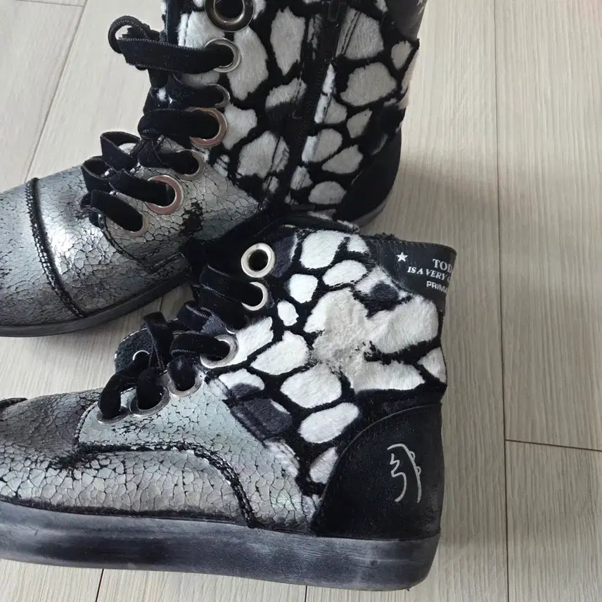 [BUNJANG] PRIMABASE Silver Crack High-Top Sneakers / 이태리 PRIMABASE 실버 크랙 하이탑 골든구스 스타일 235
