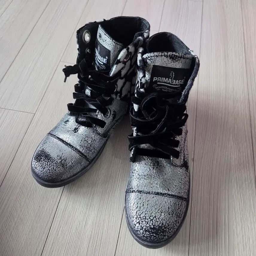 [BUNJANG] PRIMABASE Silver Crack High-Top Sneakers / 이태리 PRIMABASE 실버 크랙 하이탑 골든구스 스타일 235