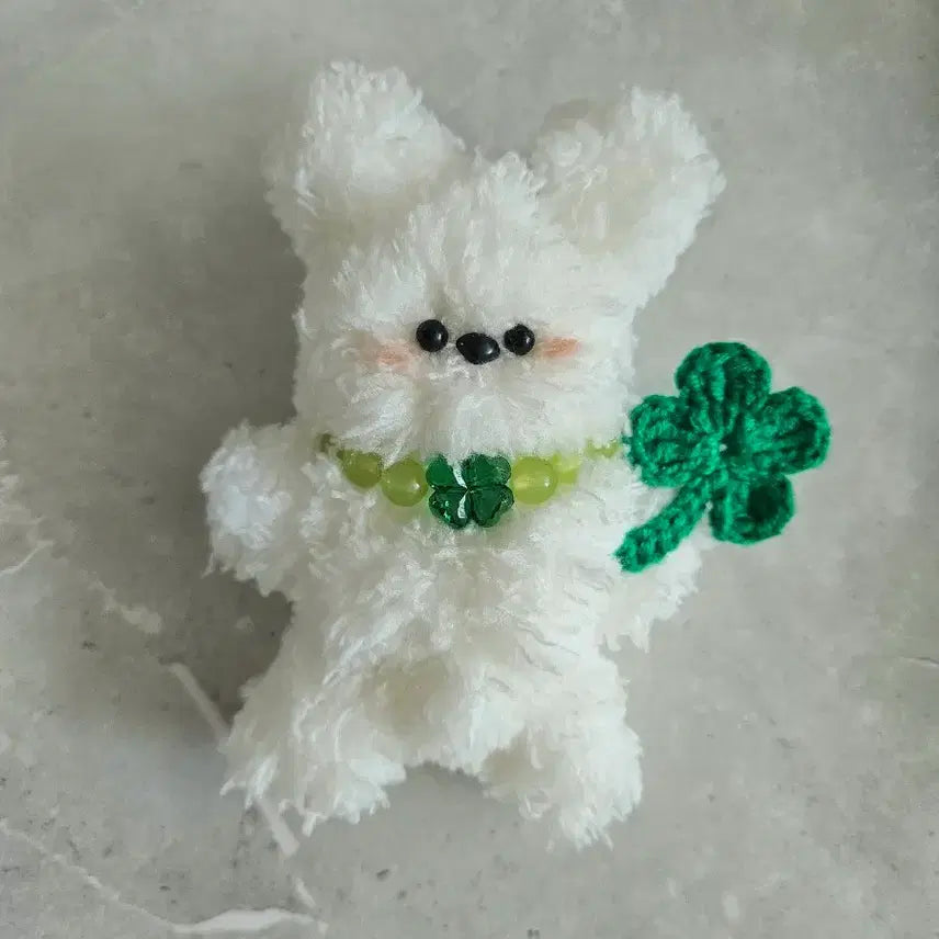 [BUNJANG] Handmade Four-Leaf Clover Lucky Bear Mop Doll Bag Keyring / 핸드메이드 네잎클로버 행운 곰돌이 모루인형 완제품 가방 키링
