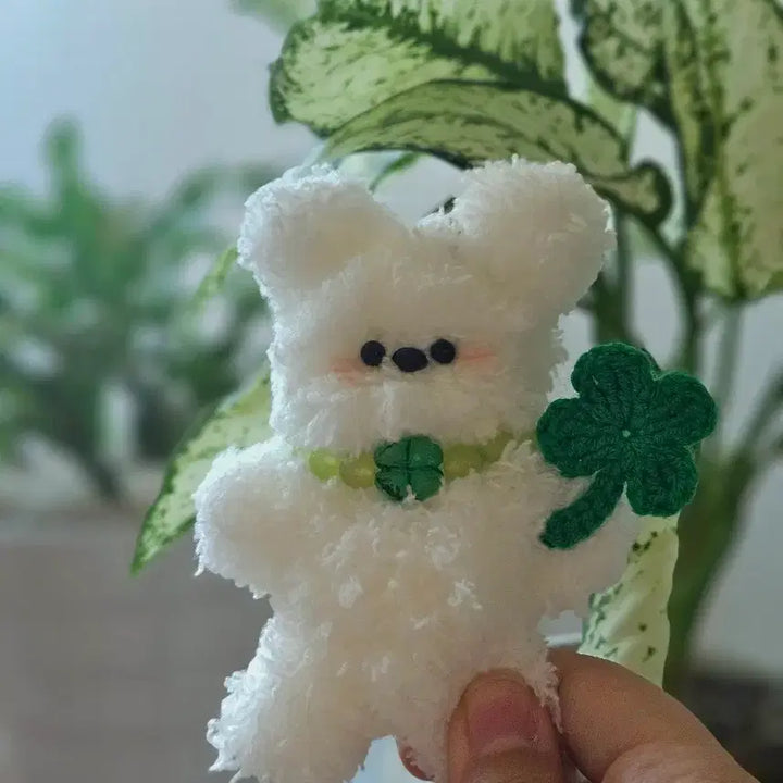 [BUNJANG] Handmade Four-Leaf Clover Lucky Bear Mop Doll Bag Keyring / 핸드메이드 네잎클로버 행운 곰돌이 모루인형 완제품 가방 키링