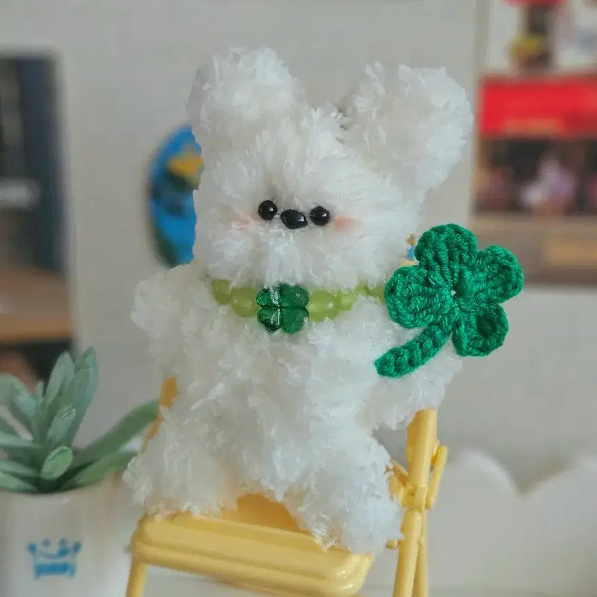 [BUNJANG] Handmade Four-Leaf Clover Lucky Bear Mop Doll Bag Keyring / 핸드메이드 네잎클로버 행운 곰돌이 모루인형 완제품 가방 키링