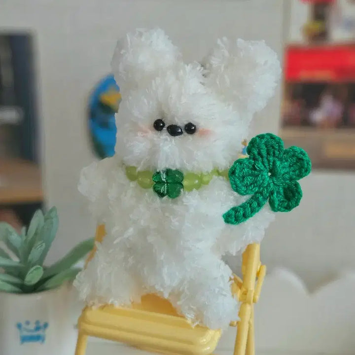 [BUNJANG] Handmade Four-Leaf Clover Lucky Bear Mop Doll Bag Keyring / 핸드메이드 네잎클로버 행운 곰돌이 모루인형 완제품 가방 키링