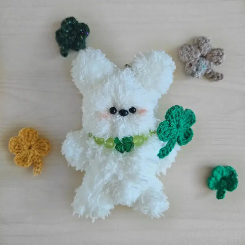 [BUNJANG] Handmade Four-Leaf Clover Lucky Bear Mop Doll Bag Keyring / 핸드메이드 네잎클로버 행운 곰돌이 모루인형 완제품 가방 키링