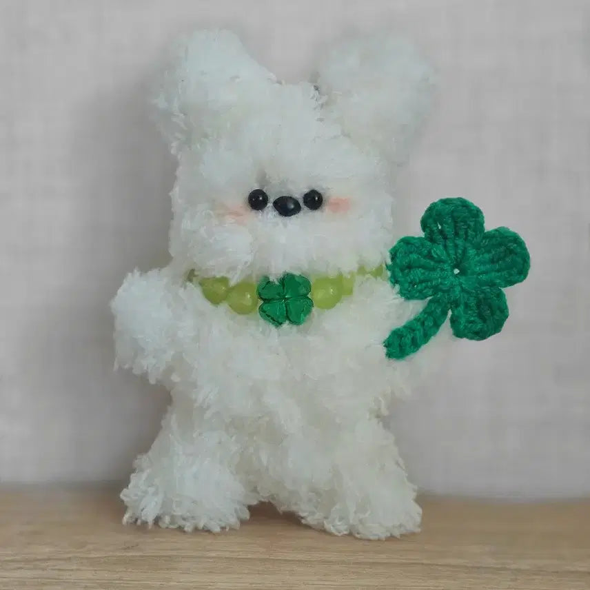 [BUNJANG] Handmade Four-Leaf Clover Lucky Bear Mop Doll Bag Keyring / 핸드메이드 네잎클로버 행운 곰돌이 모루인형 완제품 가방 키링