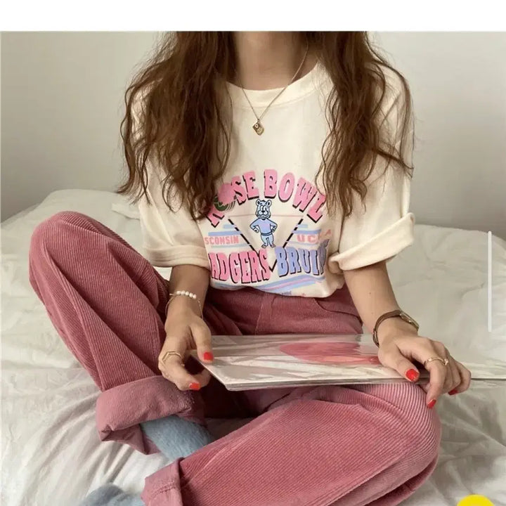 [BUNJANG] Rose Bowl Cream Printed T-shirt / Rose Bowl 로즈볼 프린팅 반팔 티셔츠