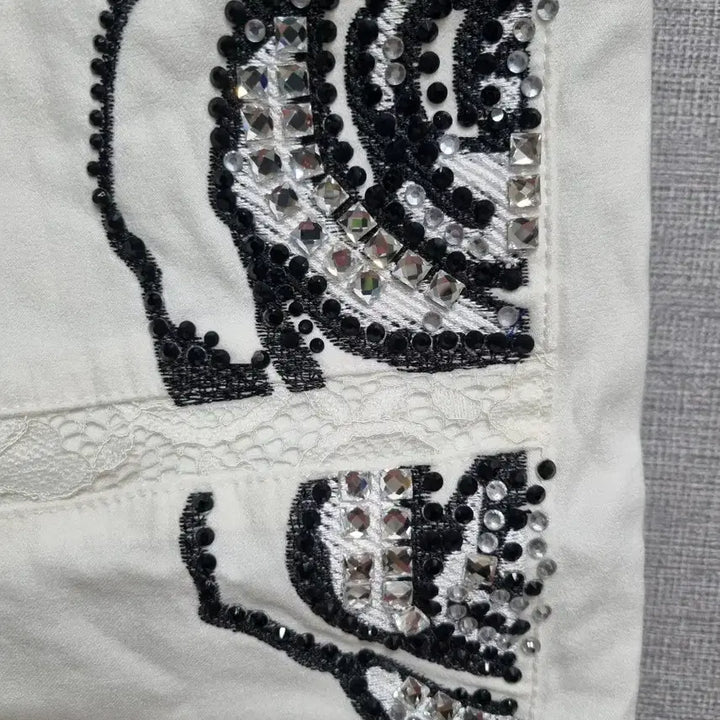 [BUNJANG] Ivory Floral Spangle 7-Part Cotton Pants XXL / 아이보리 꽃 스팡크 7부 면바지 XXL (고급양스판) 특A