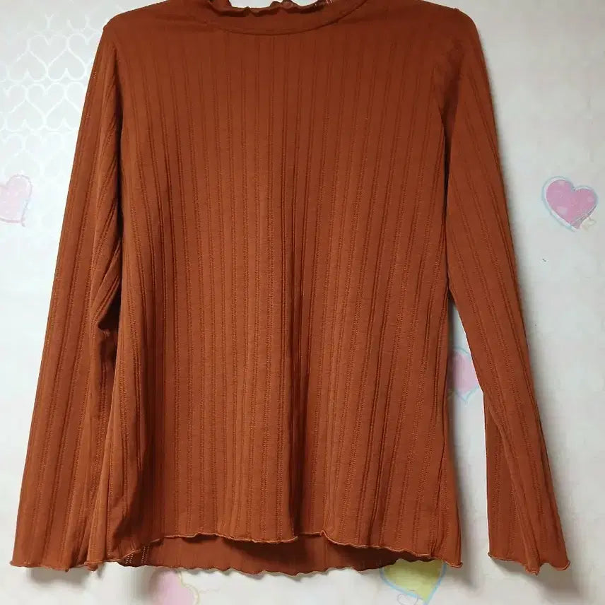 [BUNJANG] Brick See-Through Ribbed Frill Neck Long Sleeve T-Shirt / 브릭 시스루 골지 프릴넥 긴팔 티셔츠