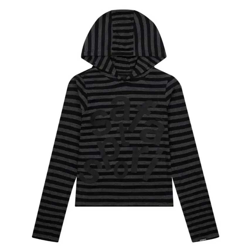 [BUNJANG] Safari Spot Stripe Border Hoodie / [2] 사파리스팟 1/2 티켓팅 스트라이프 보더 후디 블랙 후드 티셔츠