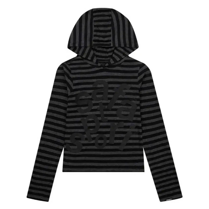 [BUNJANG] Safari Spot Stripe Border Hoodie / [2] 사파리스팟 1/2 티켓팅 스트라이프 보더 후디 블랙 후드 티셔츠