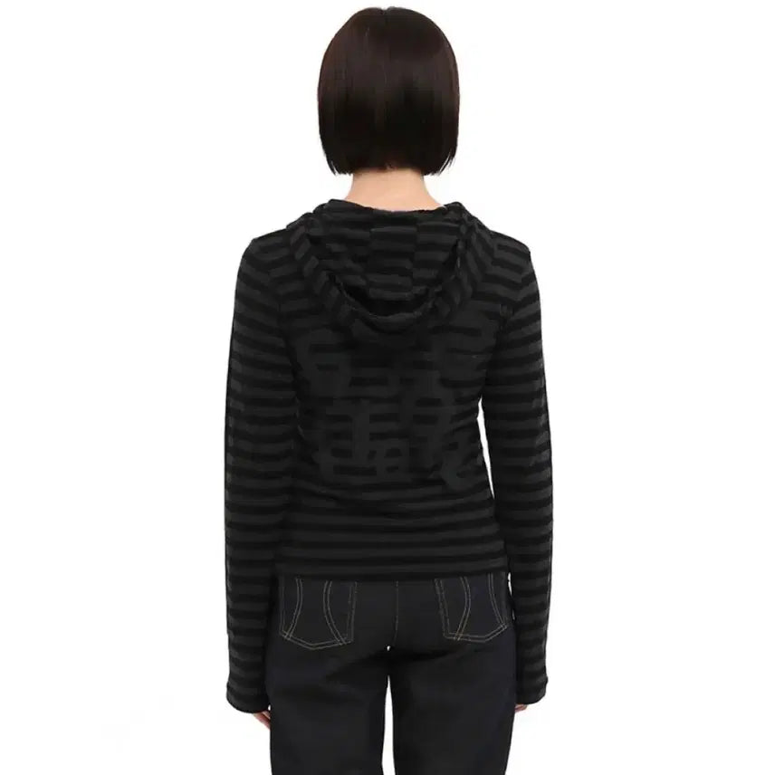 [BUNJANG] Safari Spot Stripe Border Hoodie / [2] 사파리스팟 1/2 티켓팅 스트라이프 보더 후디 블랙 후드 티셔츠