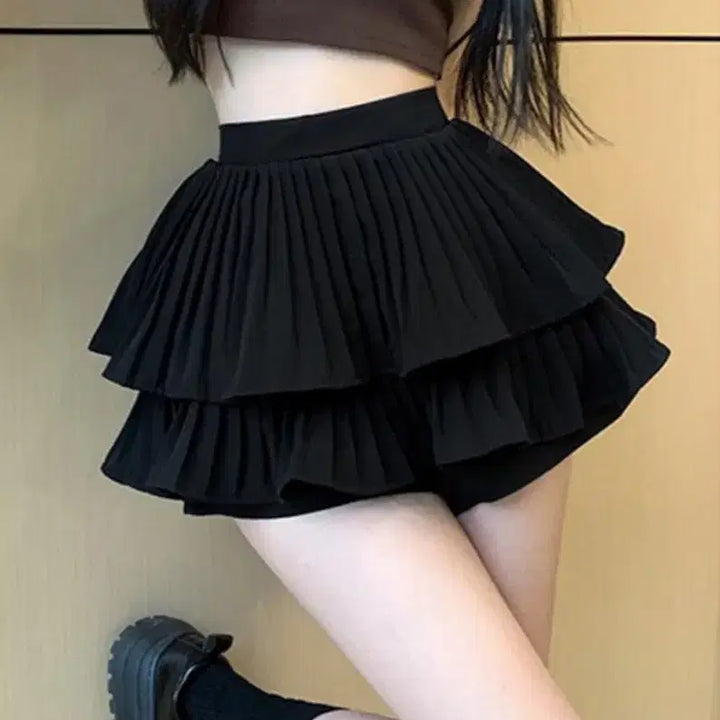 [BUNJANG] Pleated Frill Mini Skirt Shorts / 이단 프릴 플리츠 스커트 반바지 테니스 스커트 짧치 교복치마 청치미