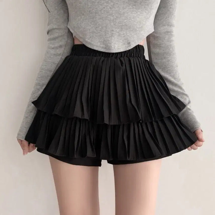 [BUNJANG] Pleated Frill Mini Skirt Shorts / 이단 프릴 플리츠 스커트 반바지 테니스 스커트 짧치 교복치마 청치미