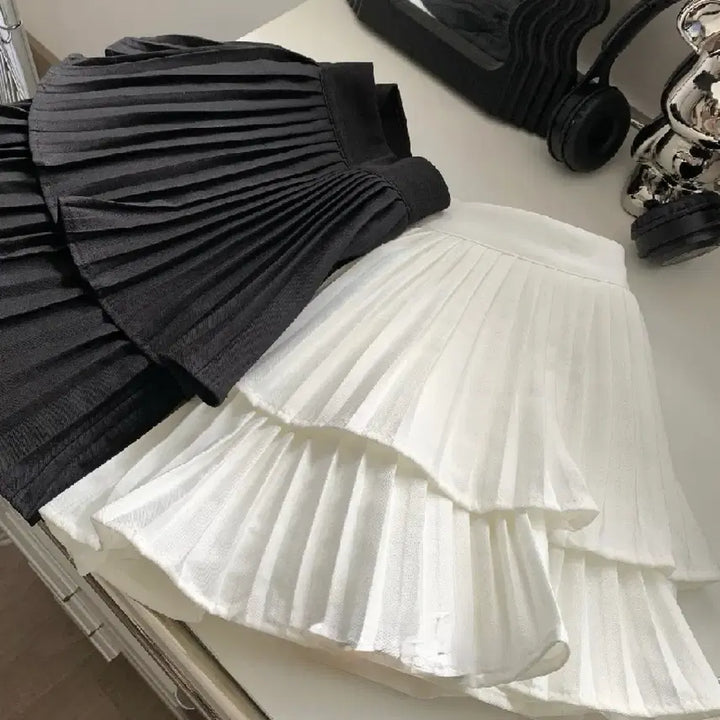 [BUNJANG] Pleated Frill Mini Skirt Shorts / 이단 프릴 플리츠 스커트 반바지 테니스 스커트 짧치 교복치마 청치미