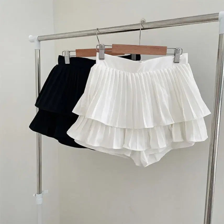 [BUNJANG] Pleated Frill Mini Skirt Shorts / 이단 프릴 플리츠 스커트 반바지 테니스 스커트 짧치 교복치마 청치미