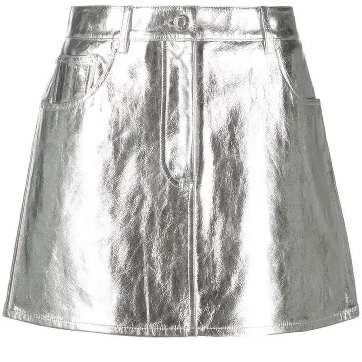 [BUNJANG] Silver Cybercore Mini Skirt with Ribbon / 실버 스커트 미니스커트 리본 사이버코어 미니스커트 교복치마 짧치 스타킹