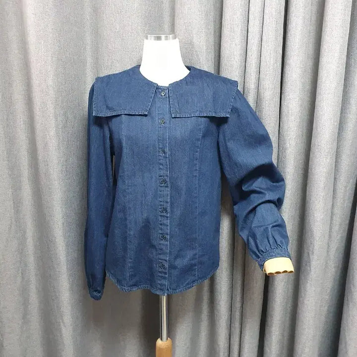 [BUNJANG] M Blue Denim Sailor Collar Blouse / M진청 카라 세라 청블라우스