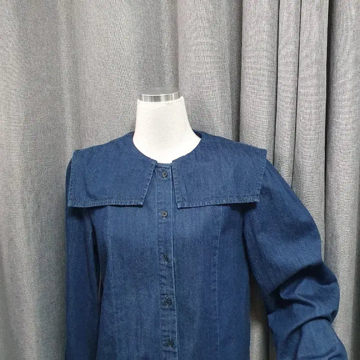 [BUNJANG] M Blue Denim Sailor Collar Blouse / M진청 카라 세라 청블라우스