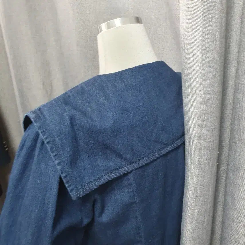 [BUNJANG] M Blue Denim Sailor Collar Blouse / M진청 카라 세라 청블라우스