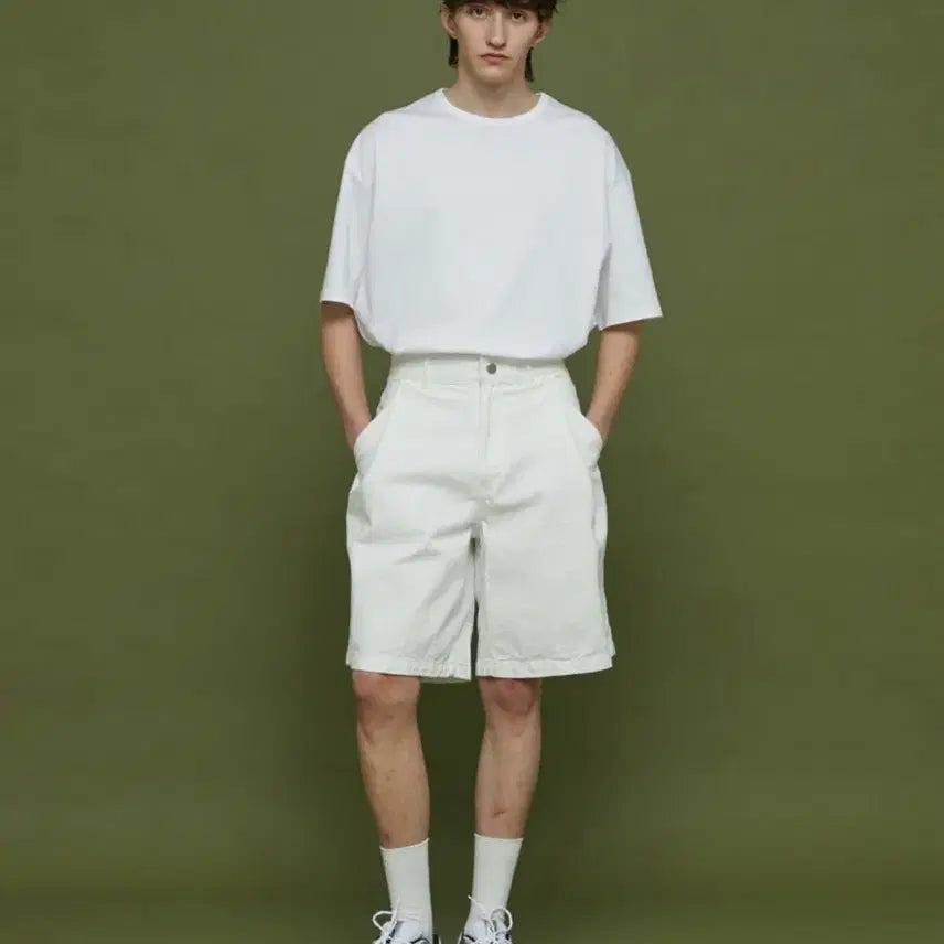 [SOLD OUT] 새상품_evener(에비너) 와이드 버뮤다 데님-화이트