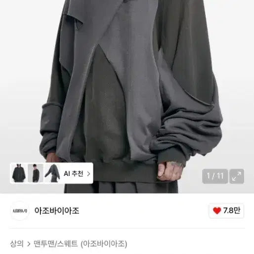 [BUNJANG] AZO BY AZO Panel Washing Sweatshirt Charcoal / 아조바이아조 패널 워싱 맨투맨 차콜