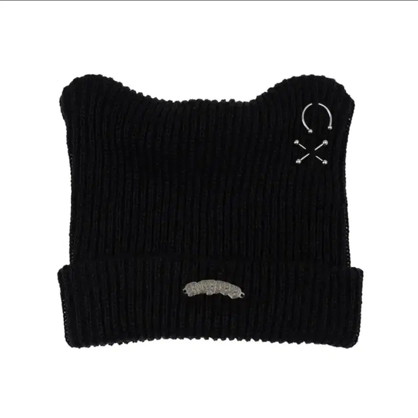 [SOLD OUT] 고양이 피어싱 비니 블랙