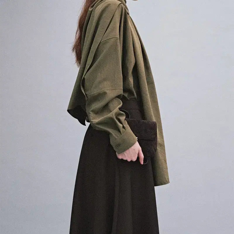 [BUNJANG] ETHOS Unbalanced Flare Skirt / ETHOS 에토스 언발 플레어 스커트 (카키브라운)