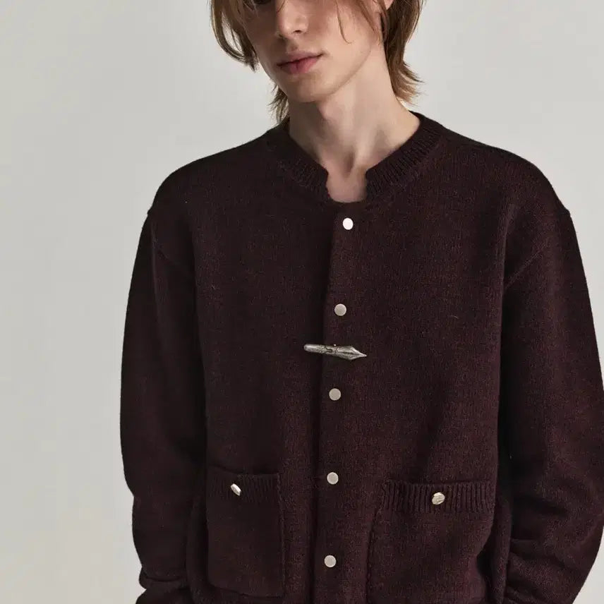 [BUNJANG] Waveis Varsity Line Cardigan Burgundy / 웨이비니스 바시티 라인 가디건 버건디 3