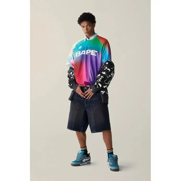 [BUNJANG] BAPE Tie-Dye Star Stripe Football Jersey T-shirt / [해외] 베이프 타이다이 스타 스트라이프 패턴 풋볼 져지 반팔 티셔츠
