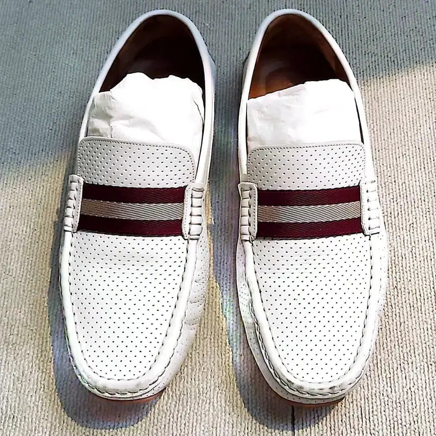 [BUNJANG] BALLY PEARCE White Leather Driving Shoes / [정품] 발리(BALLY).남성용. 피어스 화이트 가죽 드라이빙 슈즈