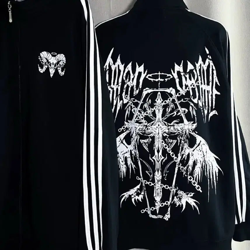 [BUNJANG] Subculture Gothic Sheep Print Track Jacket / 지뢰계 서브컬처 고딕  양머리 프린트 사이드 라인 트랙 재킷(2컬러)