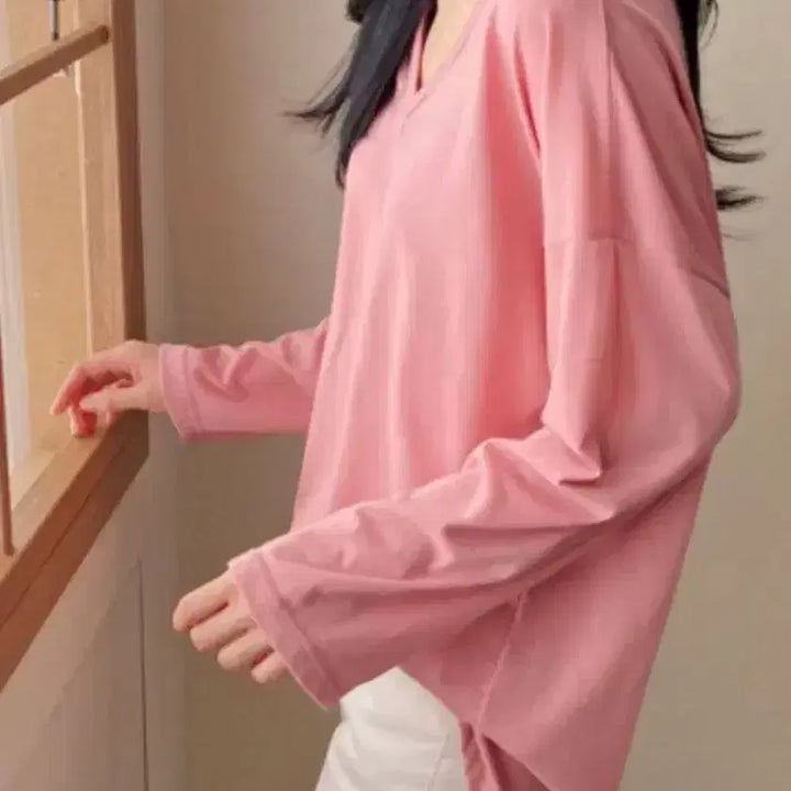 [BUNJANG] Calvin Klein Pink V-Neck Knit Sweater / 캘빈클라인 핑크 V넥 니트 S