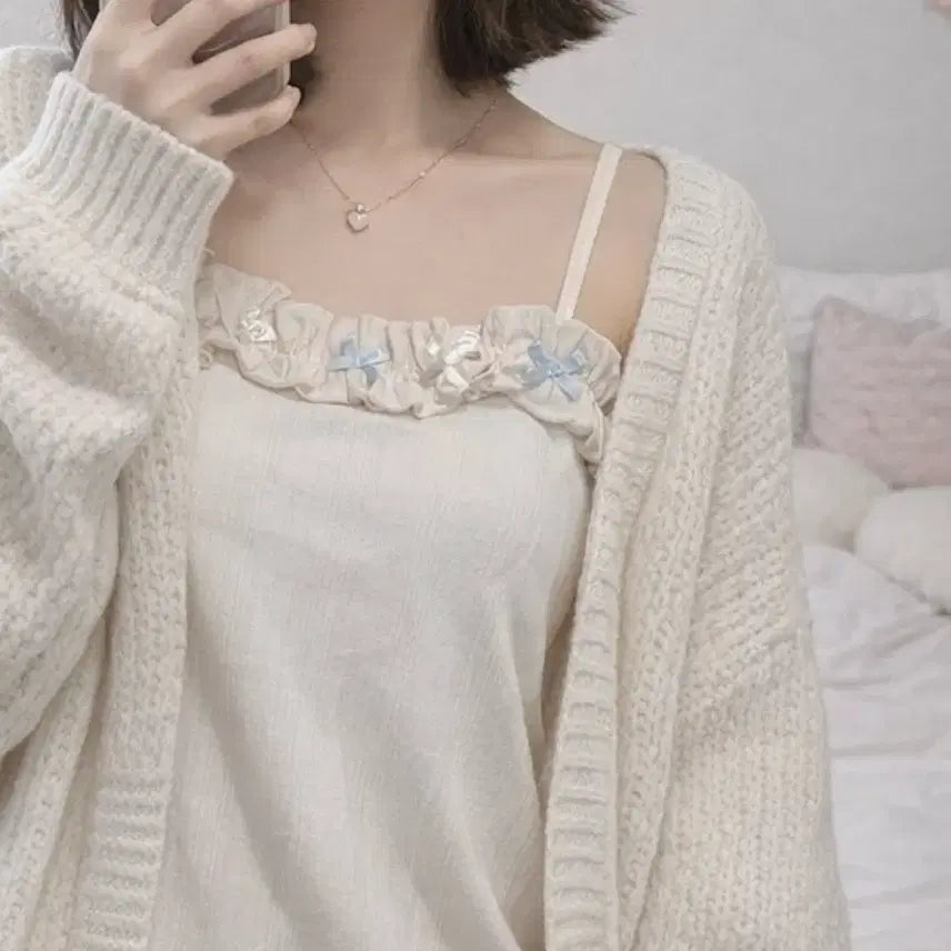 [BUNJANG] Vintage Frill Ribbon Sleeveless Top / 프릴 리본 나시 민소매 빈티지 stc