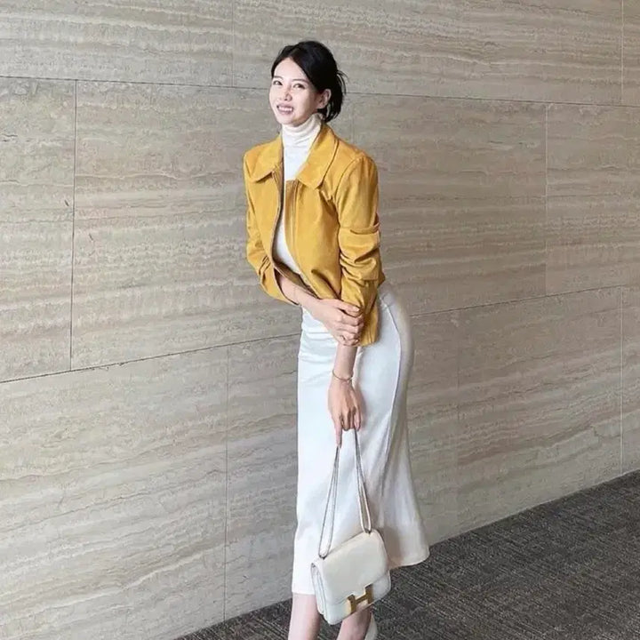 [BUNJANG] Deumaneong Tencel High Neck Cap Sleeve Dress / 더마농 텐셀 하이넥 캡소매 원피스