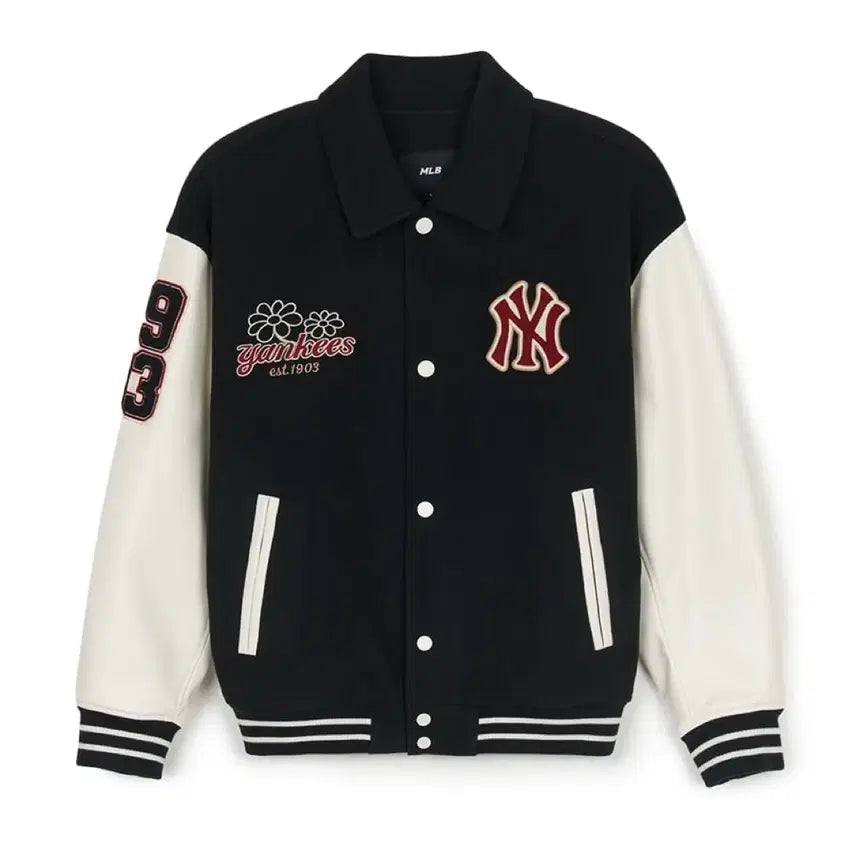 [BUNJANG] MLB NY Wool Pop Collar Varsity Jacket (Black, XL) / MLB 엠엘비 코리아 울 팝 카라 바시티 자켓 NY 블랙 XL