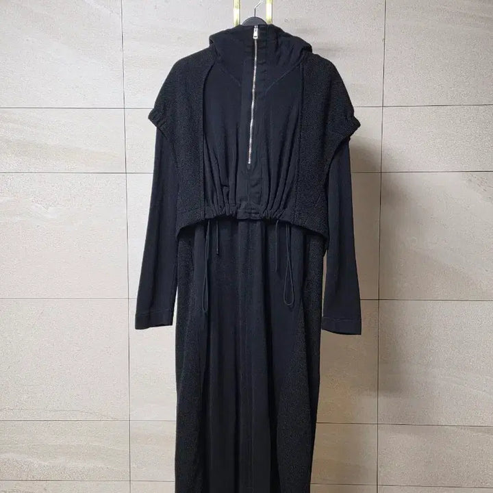 [BUNJANG] System Layered Knit Mix Long Dress / 22 시스템 후드 레이어드 니트 믹스 롱 원피스