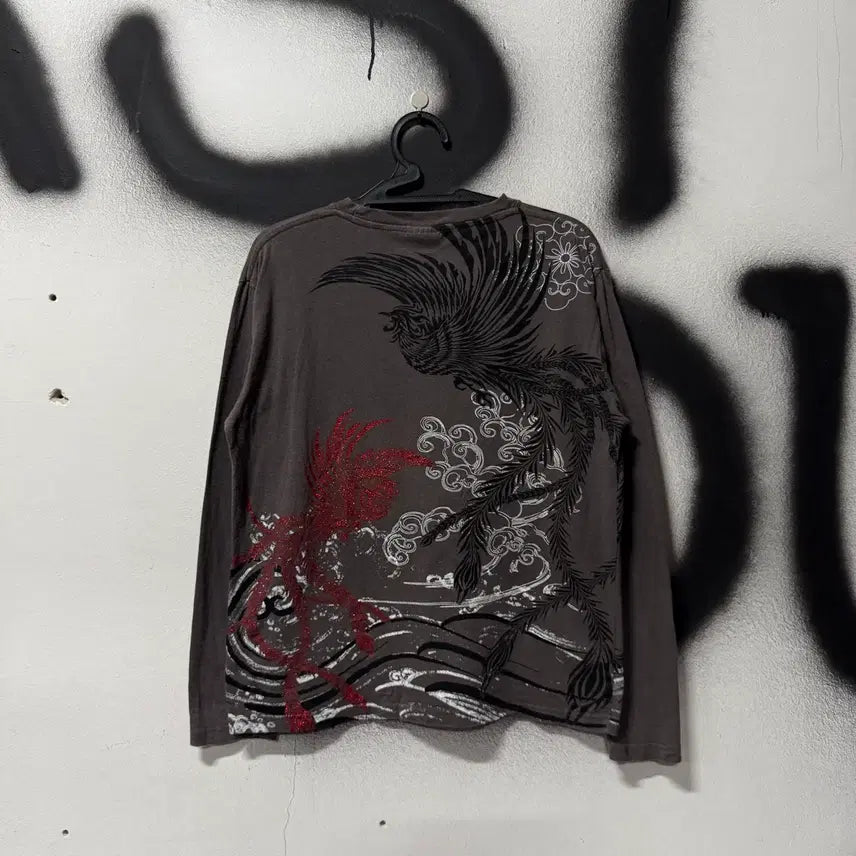 [BUNJANG] Bullet Noise Japanese Oriental Phoenix Print Long Sleeve T-shirt / Bullet Noise 재패니즈 오리엔틀 봉황 프린팅 롱슬리브 티셔츠