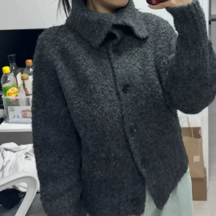 [BUNJANG] Manique Wool Boucle High Neck Cardigan / 매니크 울 부클 헤어리 하이넥 가디건