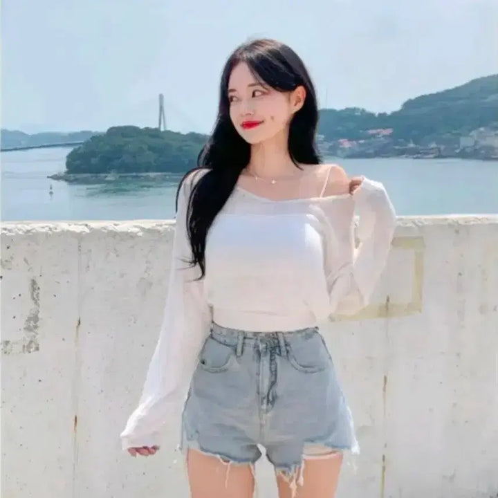 [BUNJANG] Dayrose Chuing V-Neck See-through Knit Top / 데이로제 자체제작 츄잉 브이넥 시스루 그물 니트 여리 에이블리 지그재그