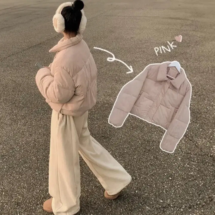 [BUNJANG] Ably Pink Corduroy Short Padded Jumper / 에이블리 핑크 코듀로이 숏패딩 점퍼