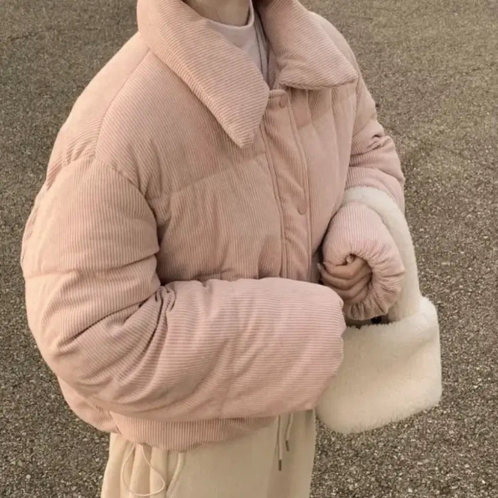 [BUNJANG] Ably Pink Corduroy Short Padded Jumper / 에이블리 핑크 코듀로이 숏패딩 점퍼