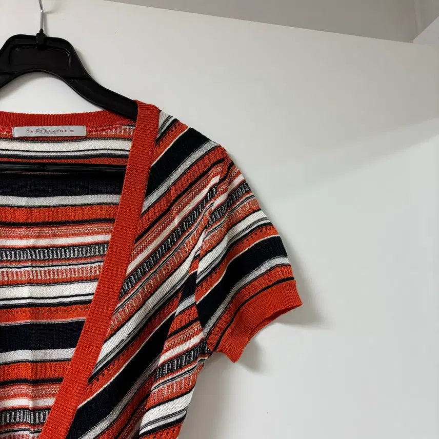 [BUNJANG] CHATELAINE Deep V-Neck Belted Short-Sleeve Knit Top / 277 CHATELAINE 샤트렌 딥브이넥 벨티드 반팔니트 오렌지